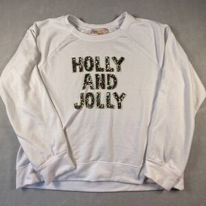 Philosophy Republic Clothing Holly and Jolly Sequin Sweatshirt White XL Holiday